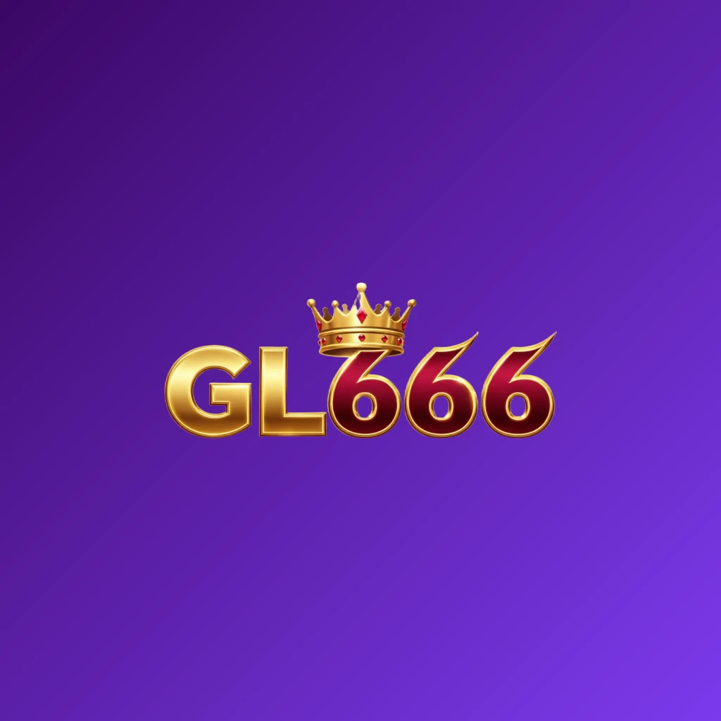 Dynamic casino-style logo for GL666 featuring massive bold lettering in bright gold and crimson colors with a glowing crown and sparkling light effects on a transparent background
